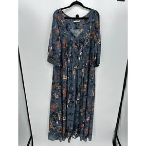 Wayward Fancies Pintuck Pleat Floral Print Georgette Shirtdress Women 2X Sheer